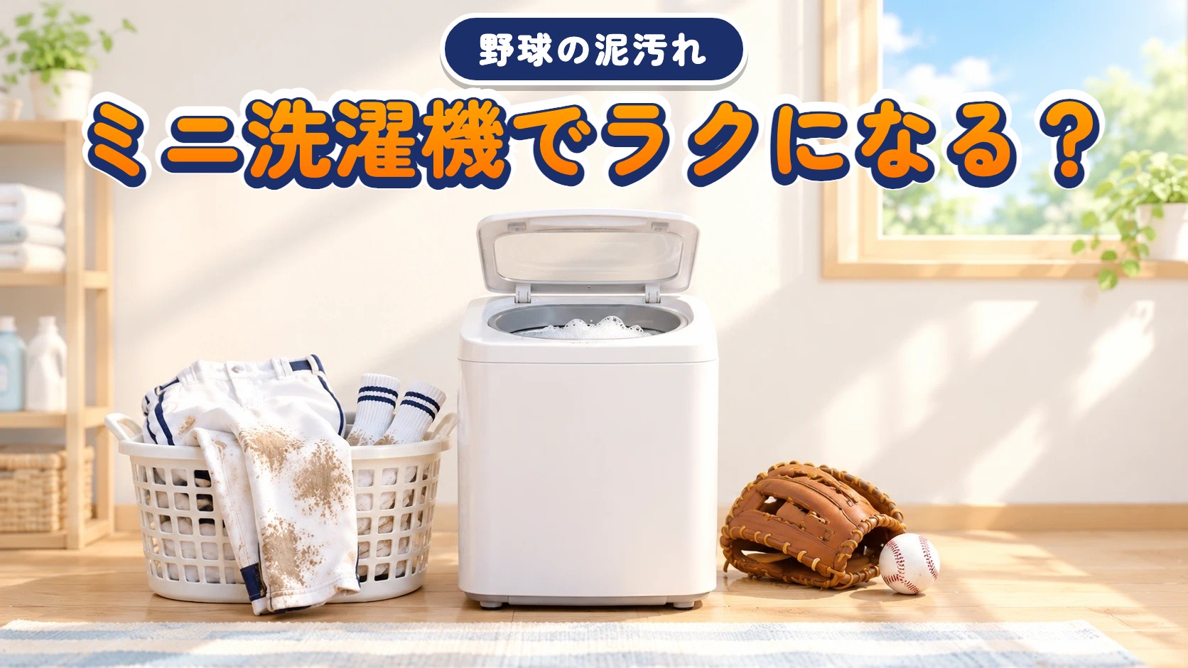 アイキャッチ｜野球の泥汚れ ミニ洗濯機でラクになる？